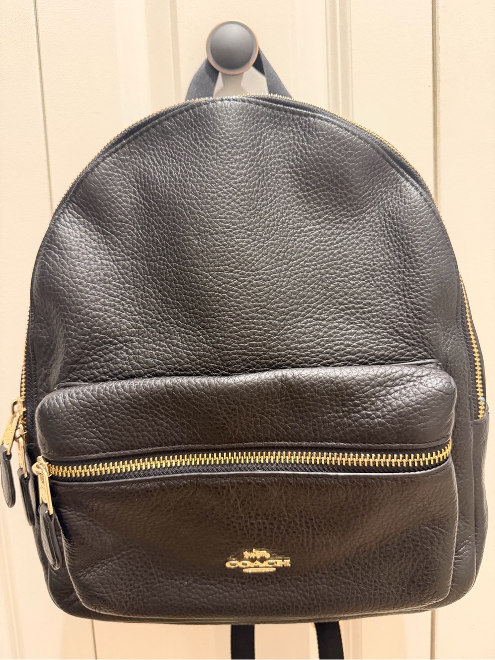COACH Medium Charlie Black Leather Medium Backpack - Picture 1 of 9